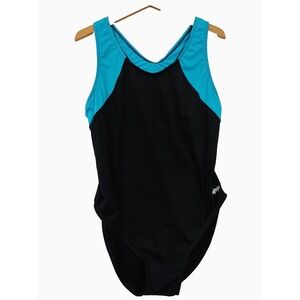 Dolfin AquaShape Swimsuit Womens 20 Black Blue One Piece Swim‎ Pool Lap Training